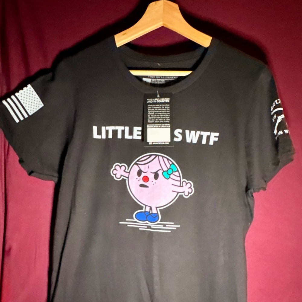 Grunt Style Black womens T shirt with Cartoon Design